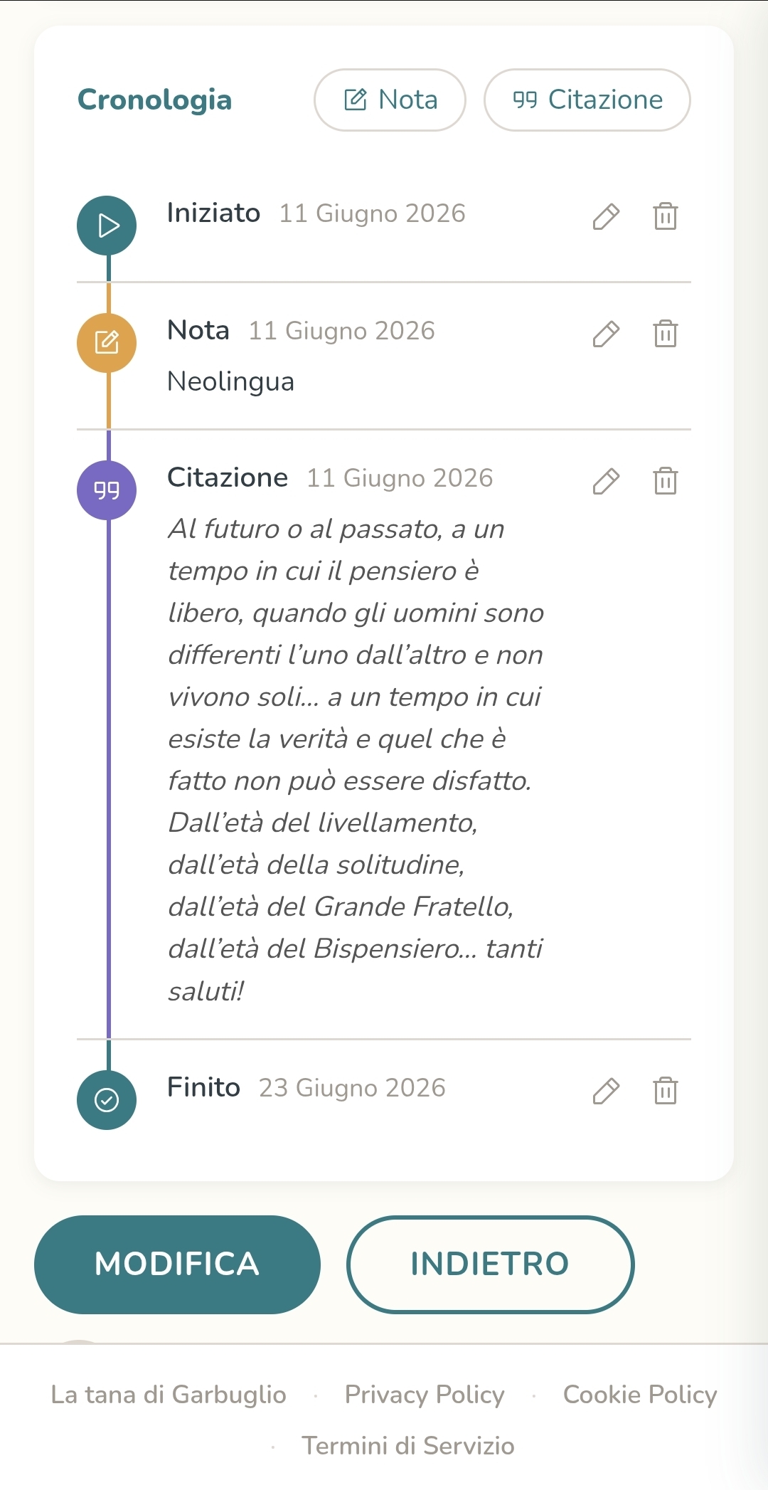 La cronologia di una lettura: inizio, note, citazioni, fine